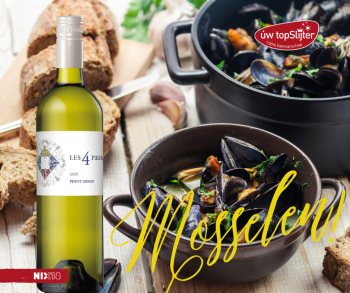 Mosselen met Les 4 Pierres Pinot Grigio - uw topSlijter nb